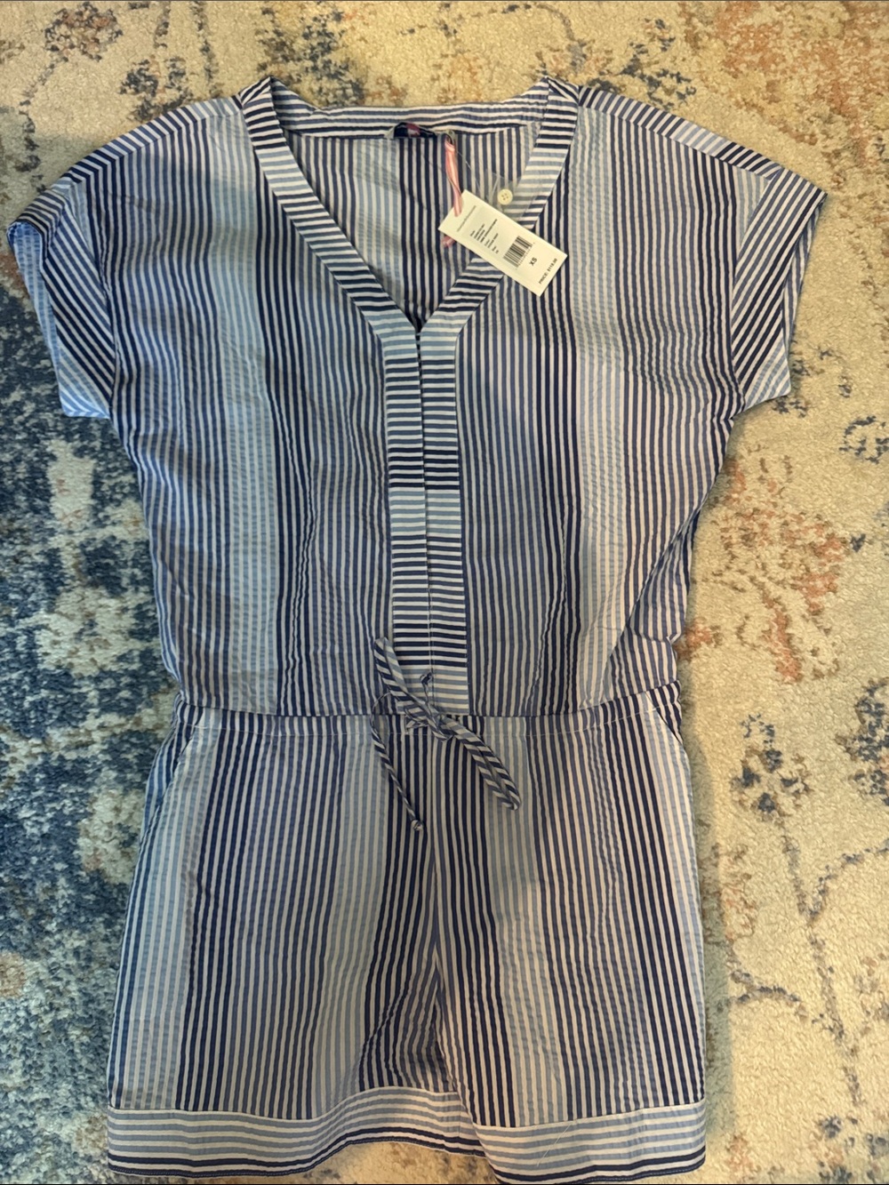 Vineyard Vines Blue and White Striped Short Jumpsuit